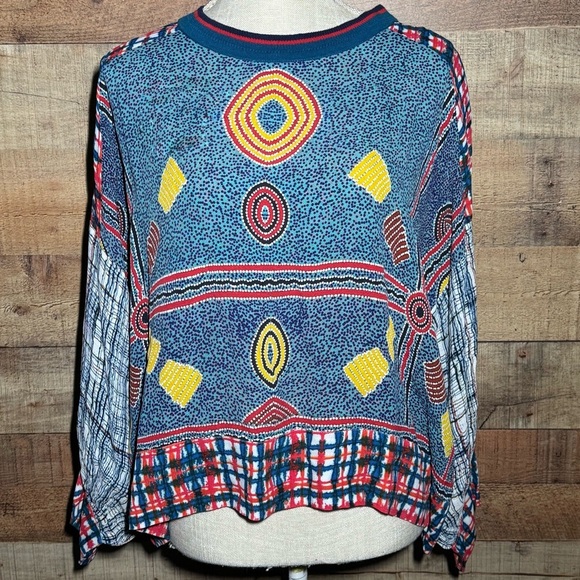 🌻 Anthropologie Conditions Apply Top Abstract Print size XS Wearable Art Artsy - Picture 1 of 6